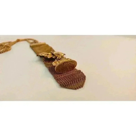 Antique Mesh Watch Fob 1903 Art Nouveau 12 Kt Gold Plated & Wax Seal - Picture 8 of 10